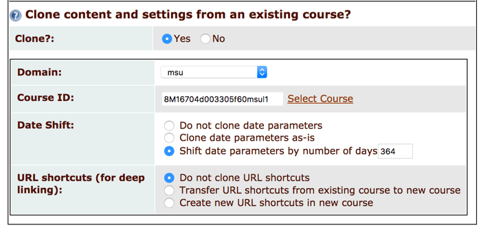 Search for course to clone